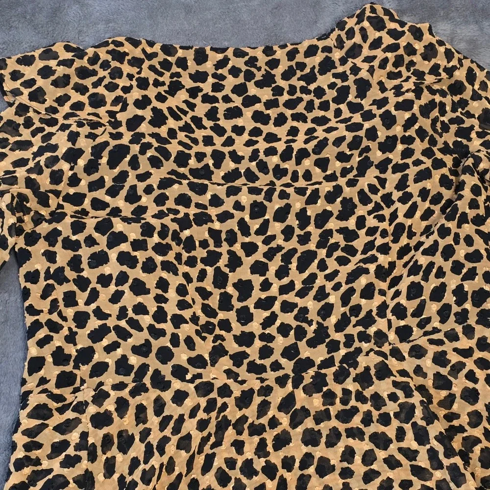 Free People Leopard Print Long Sleeve Mini Wrap‎ Dress Ruffle Hem V-Neck Burnout
